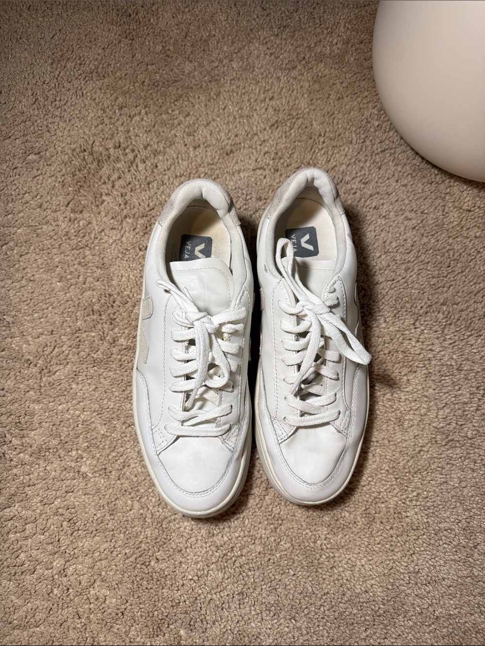 Veja White Leather Sneakers with Light Gray V Accent - Picture 2 of 6